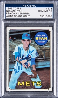 1969 Topps #533 Nolan Ryan Signed and Inscribed Card – PSA/DNA GEM MT 10 Signature!